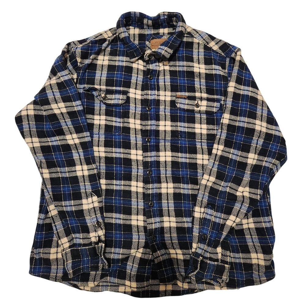 Orvis Mens Blue White Heavyweight Plaid Flannel Shirt Button Up - XL